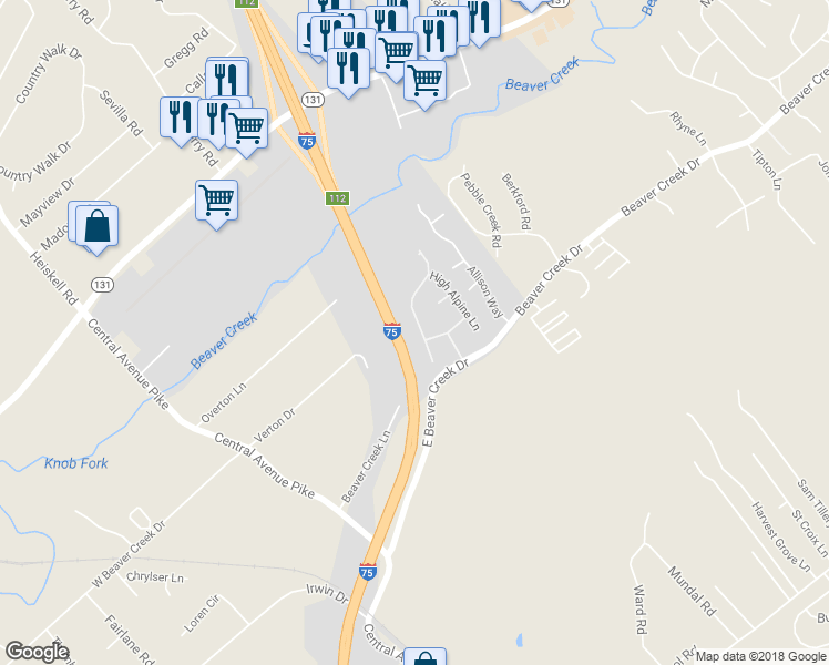 map of restaurants, bars, coffee shops, grocery stores, and more near 7317 Long Shot Lane in Knoxville