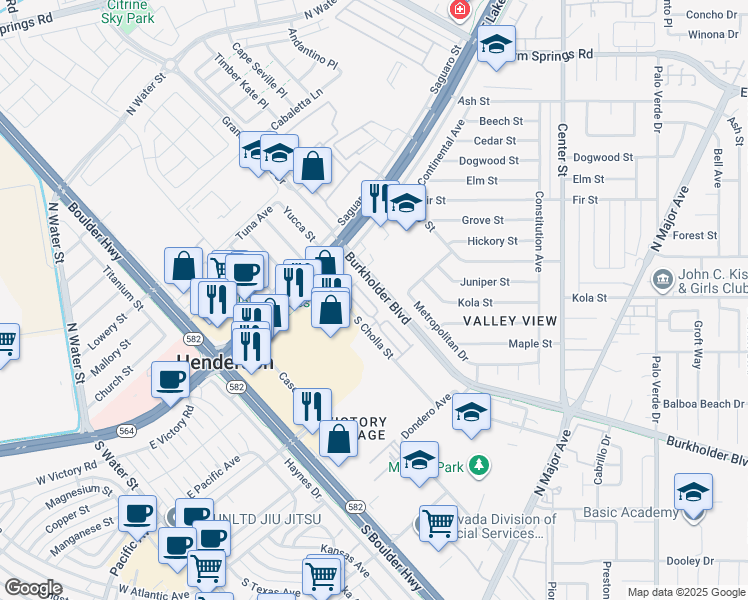 map of restaurants, bars, coffee shops, grocery stores, and more near 224 Caraway Bluffs Place in Henderson