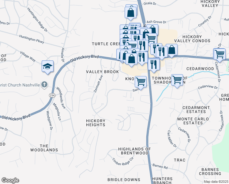 map of restaurants, bars, coffee shops, grocery stores, and more near 455 Swiss Avenue in Nashville