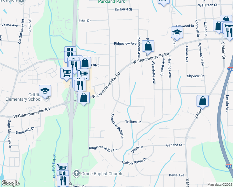 map of restaurants, bars, coffee shops, grocery stores, and more near 3724 Cora Drive in Winston-Salem