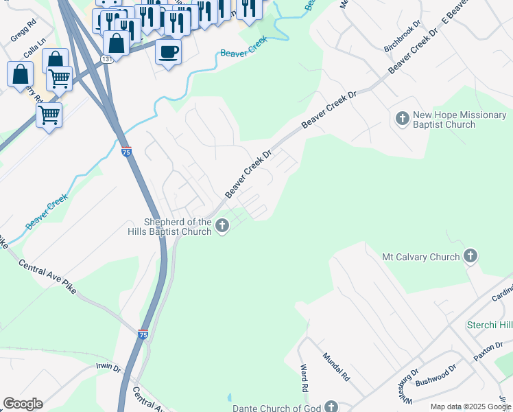map of restaurants, bars, coffee shops, grocery stores, and more near 22 Wildcat Way in Knoxville