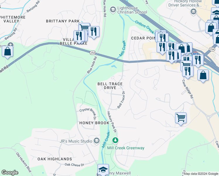 map of restaurants, bars, coffee shops, grocery stores, and more near 18 Sycamore Court in Nashville