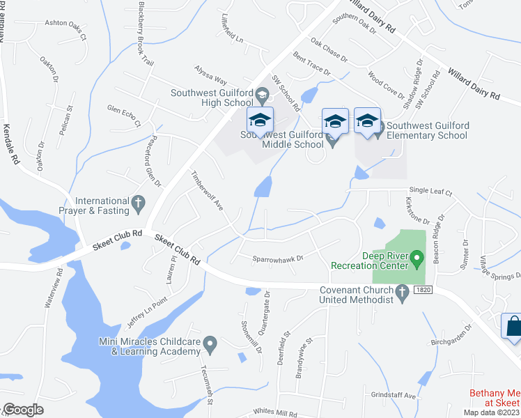 map of restaurants, bars, coffee shops, grocery stores, and more near 4123 Silver Fox Court in High Point