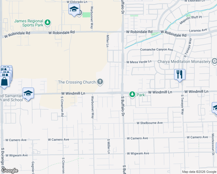 map of restaurants, bars, coffee shops, grocery stores, and more near 7950 West Windmill Lane in Las Vegas