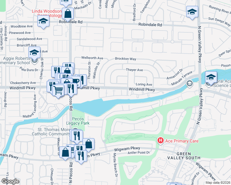 map of restaurants, bars, coffee shops, grocery stores, and more near 190 Renville Court in Henderson