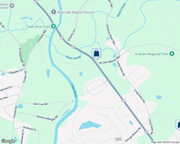 map of restaurants, bars, coffee shops, grocery stores, and more near 1901C Highway 54 in Graham
