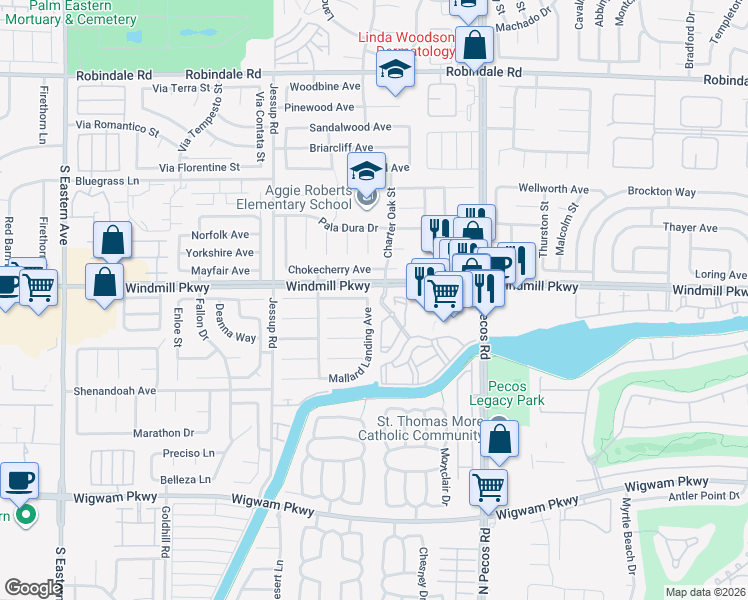 map of restaurants, bars, coffee shops, grocery stores, and more near 2673 Mallard Landing Avenue in Henderson