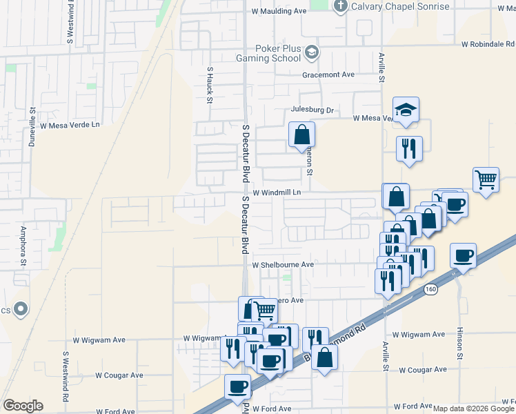 map of restaurants, bars, coffee shops, grocery stores, and more near 4857 Eureka Diamond Court in Las Vegas