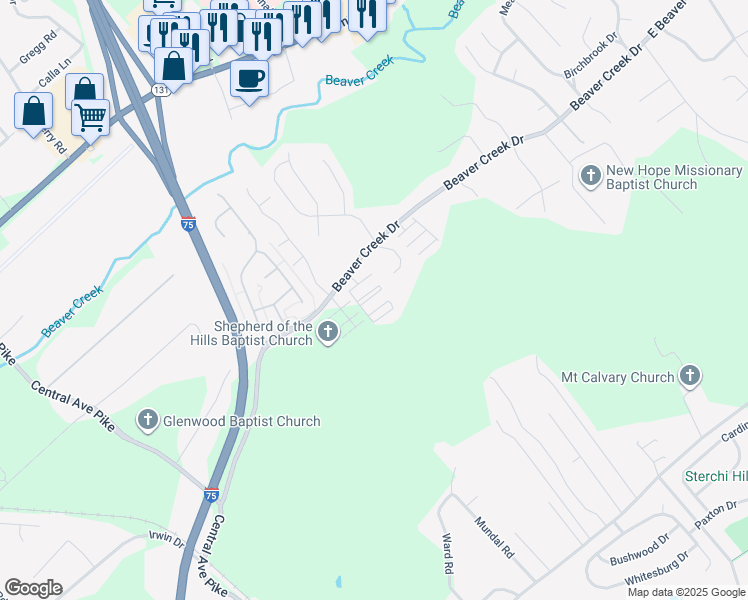 map of restaurants, bars, coffee shops, grocery stores, and more near 22 Wildcat Way in Knoxville