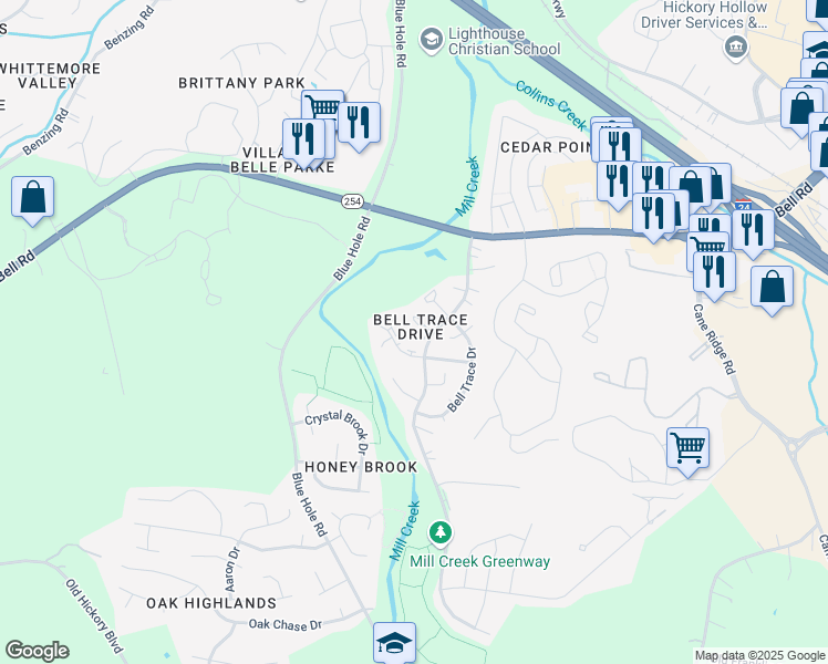 map of restaurants, bars, coffee shops, grocery stores, and more near 18 Sycamore Court in Nashville
