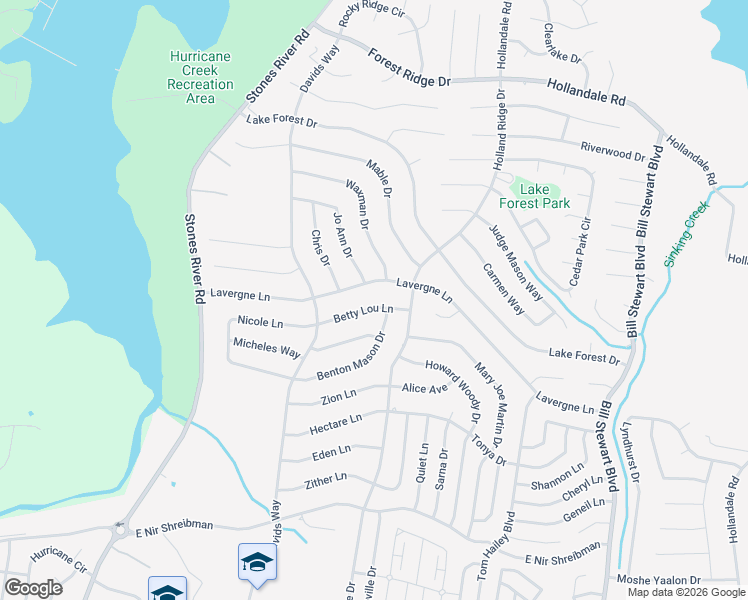 map of restaurants, bars, coffee shops, grocery stores, and more near 1012 Betty Lou Ln in La Vergne