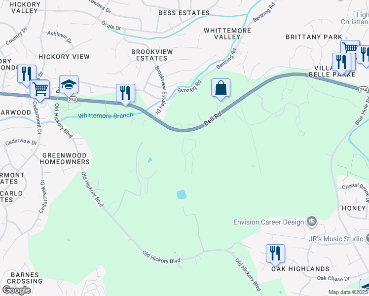 map of restaurants, bars, coffee shops, grocery stores, and more near 1500 Bell Road in Nashville