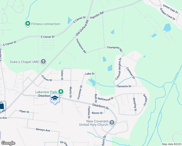 map of restaurants, bars, coffee shops, grocery stores, and more near 3057 Lake Drive in Durham