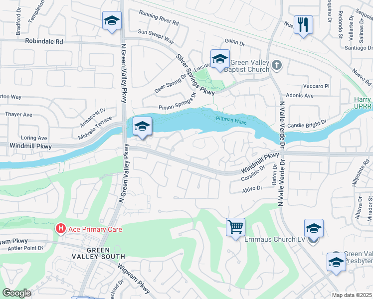 map of restaurants, bars, coffee shops, grocery stores, and more near 2094 Angel Falls Drive in Henderson