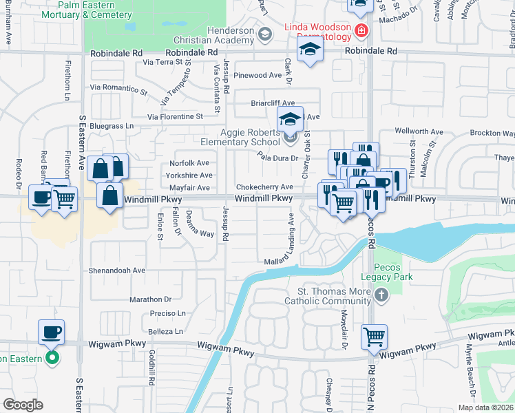 map of restaurants, bars, coffee shops, grocery stores, and more near 179 Vince Lombardi Street in Henderson