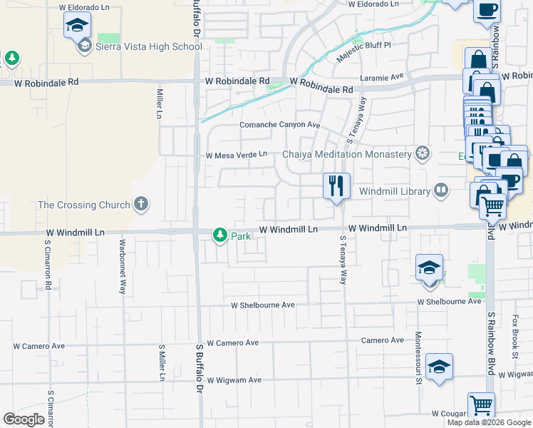 map of restaurants, bars, coffee shops, grocery stores, and more near 8056 Sunset Creek Street in Las Vegas