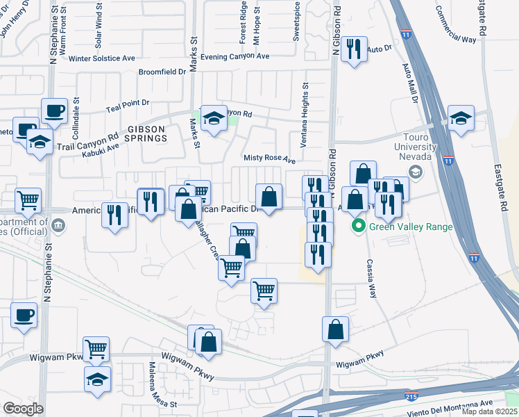 map of restaurants, bars, coffee shops, grocery stores, and more near 1069 American Pacific Drive in Henderson