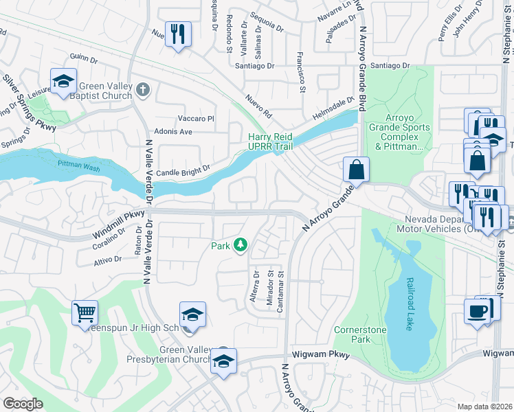 map of restaurants, bars, coffee shops, grocery stores, and more near 1751 Virgin Island Avenue in Henderson