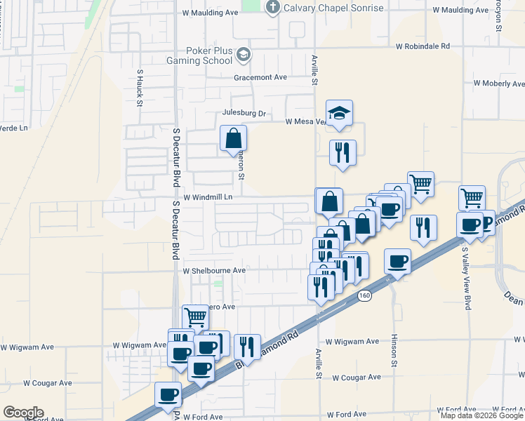 map of restaurants, bars, coffee shops, grocery stores, and more near 8175 Arville Street in Las Vegas