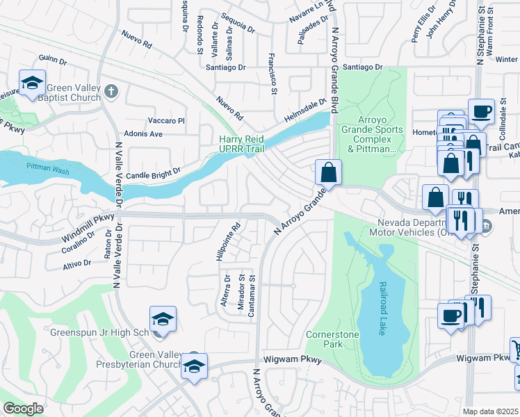 map of restaurants, bars, coffee shops, grocery stores, and more near 1735 Buttermilk Drive in Henderson