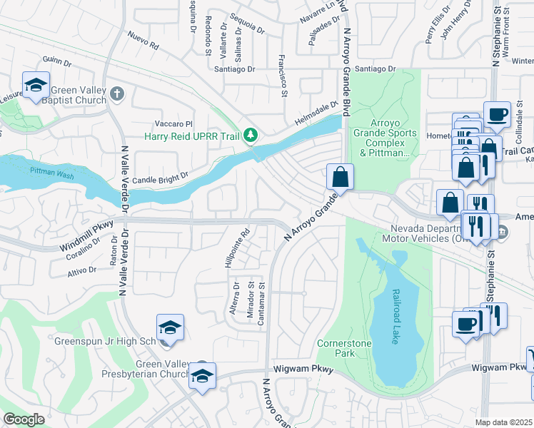 map of restaurants, bars, coffee shops, grocery stores, and more near 1737 Buttermilk Drive in Henderson