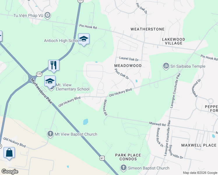 map of restaurants, bars, coffee shops, grocery stores, and more near 1508 Chestnut Oak Drive in Nashville