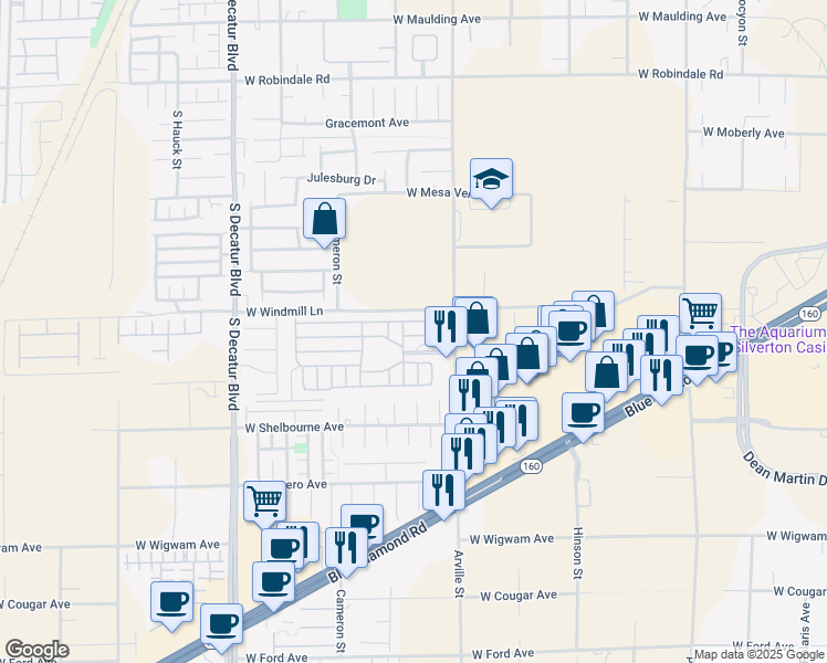 map of restaurants, bars, coffee shops, grocery stores, and more near 8175 Arville Street in Las Vegas