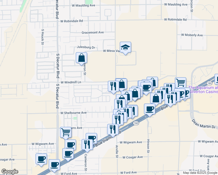 map of restaurants, bars, coffee shops, grocery stores, and more near 8175 Arville Street in Las Vegas
