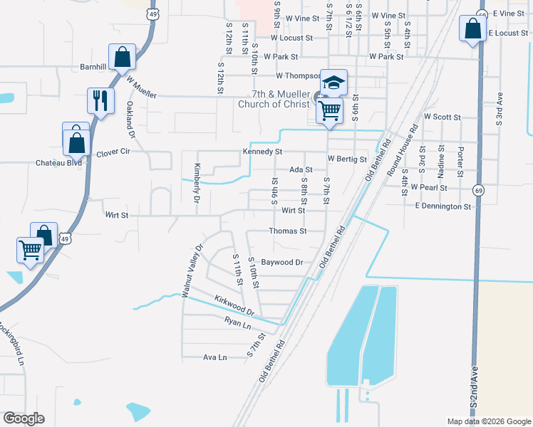 map of restaurants, bars, coffee shops, grocery stores, and more near 900 Wirt Street in Paragould