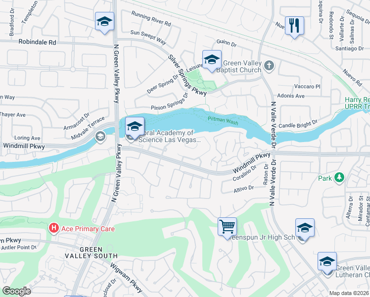 map of restaurants, bars, coffee shops, grocery stores, and more near 2021 Angel Falls Drive in Henderson