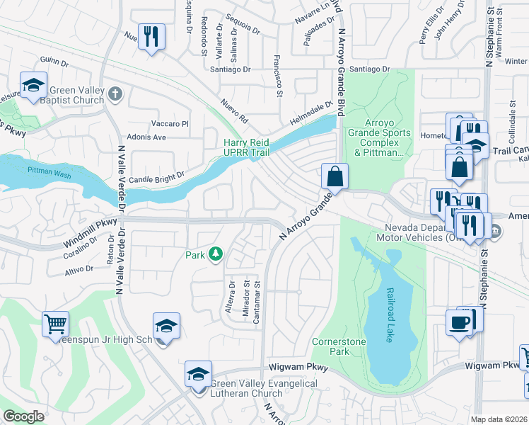 map of restaurants, bars, coffee shops, grocery stores, and more near 1735 Buttermilk Drive in Henderson