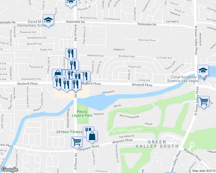 map of restaurants, bars, coffee shops, grocery stores, and more near 198 Caswell Court in Henderson