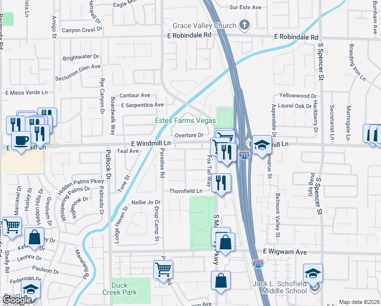 map of restaurants, bars, coffee shops, grocery stores, and more near 1111 Sleetridge Drive in Las Vegas
