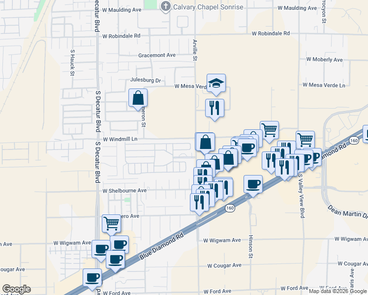 map of restaurants, bars, coffee shops, grocery stores, and more near 8175 Arville Street in Las Vegas