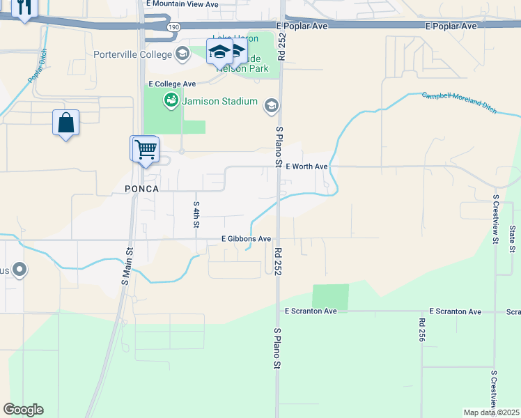 map of restaurants, bars, coffee shops, grocery stores, and more near 1319 S Plano St in Porterville