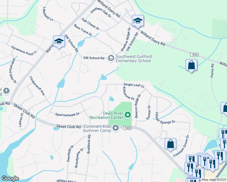 map of restaurants, bars, coffee shops, grocery stores, and more near 4117 Ballard Pond Drive in High Point
