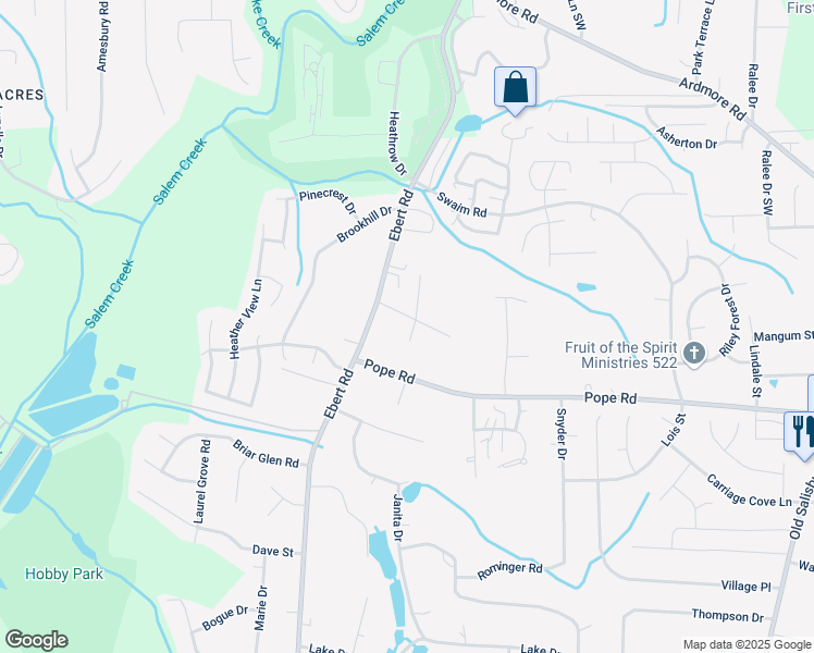 map of restaurants, bars, coffee shops, grocery stores, and more near 2040 Glovenia Drive in Winston-Salem