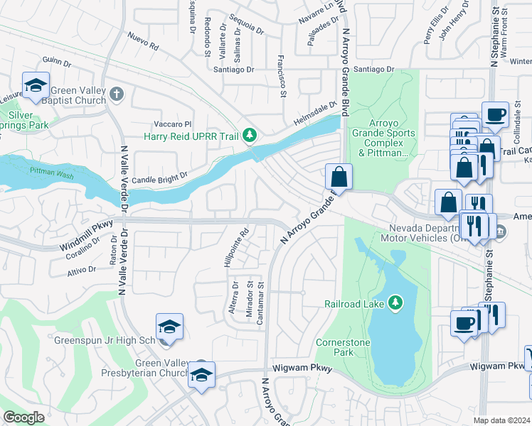 map of restaurants, bars, coffee shops, grocery stores, and more near 1737 Buttermilk Drive in Henderson