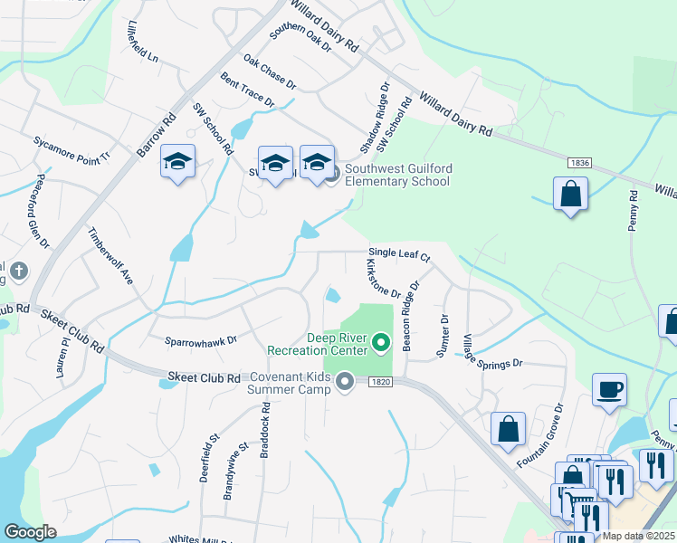 map of restaurants, bars, coffee shops, grocery stores, and more near 4117 Ballard Pond Dr in High Point