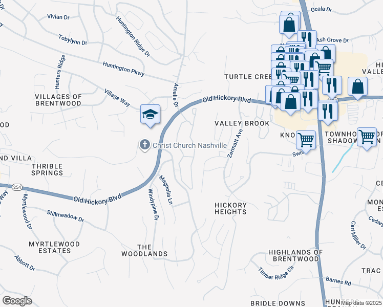 map of restaurants, bars, coffee shops, grocery stores, and more near 1013 Enclave Circle in Nashville