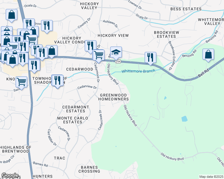 map of restaurants, bars, coffee shops, grocery stores, and more near 14851 Old Hickory Boulevard in Nashville