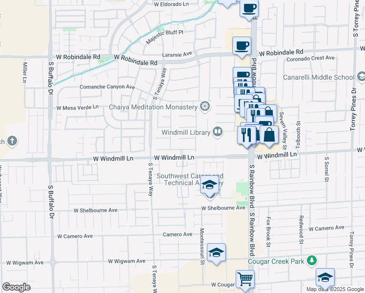 map of restaurants, bars, coffee shops, grocery stores, and more near 7208 Iron Oak Avenue in Las Vegas