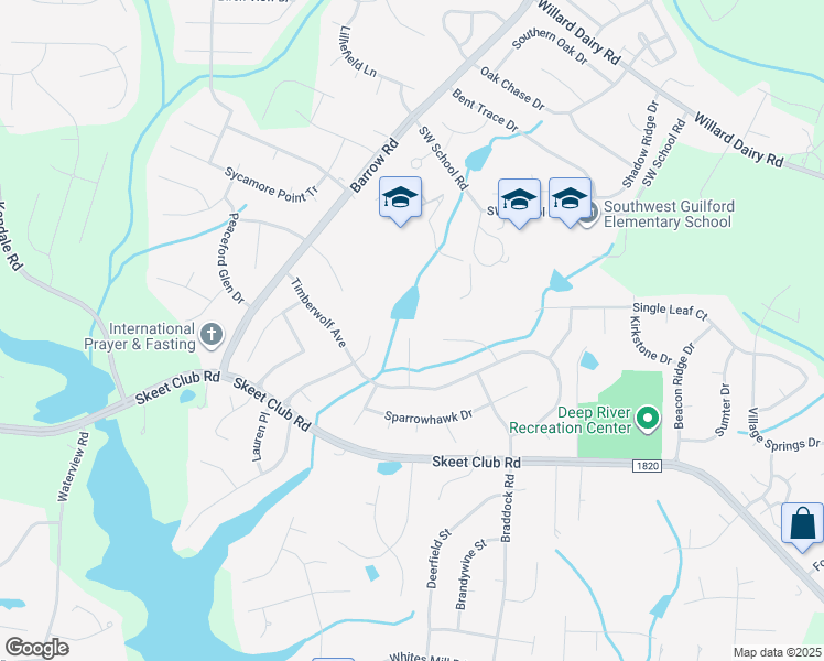 map of restaurants, bars, coffee shops, grocery stores, and more near 4127 Silver Fox Court in High Point