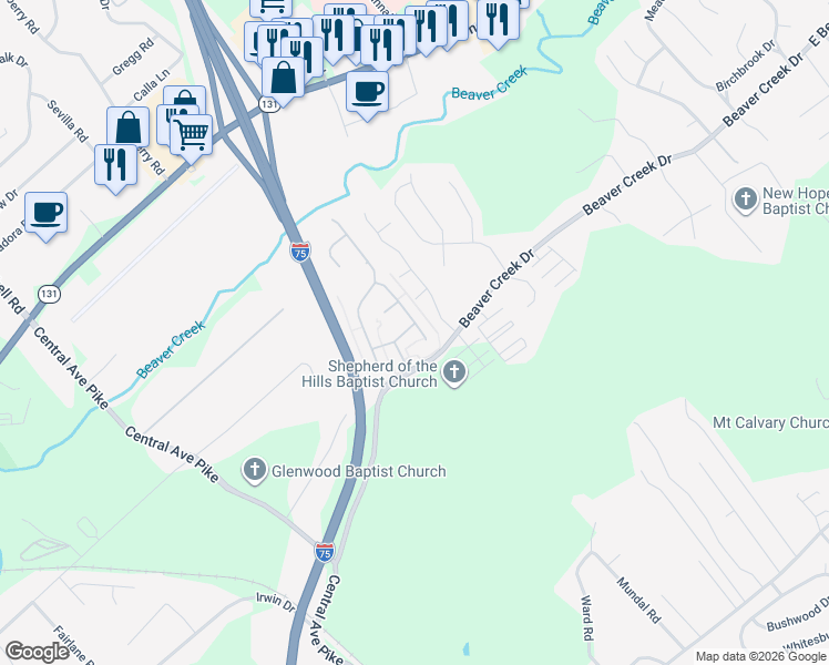 map of restaurants, bars, coffee shops, grocery stores, and more near 426 Snowmass Drive in Knoxville