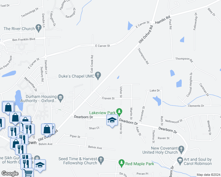 map of restaurants, bars, coffee shops, grocery stores, and more near 405 Pineland Avenue in Durham