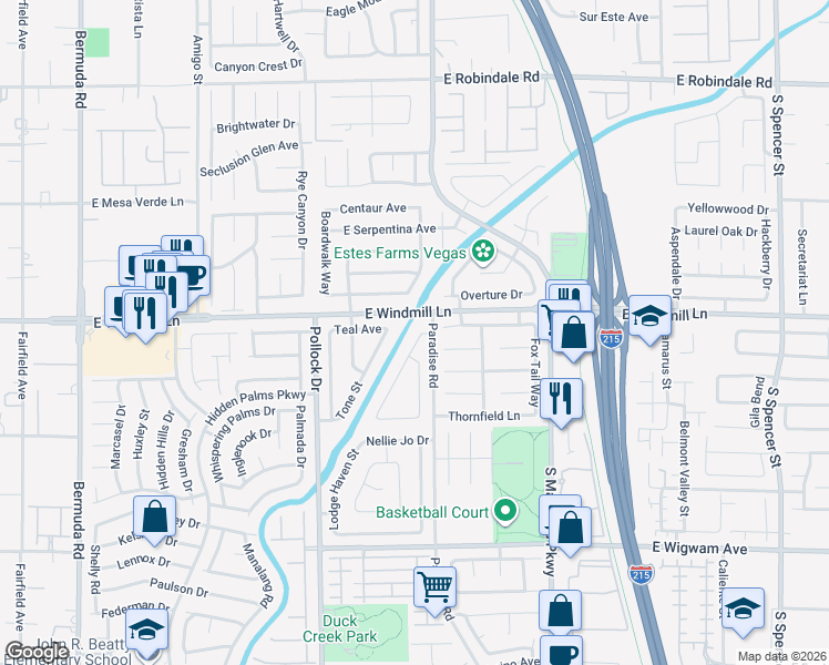 map of restaurants, bars, coffee shops, grocery stores, and more near 8117 Creek Water Lane in Las Vegas