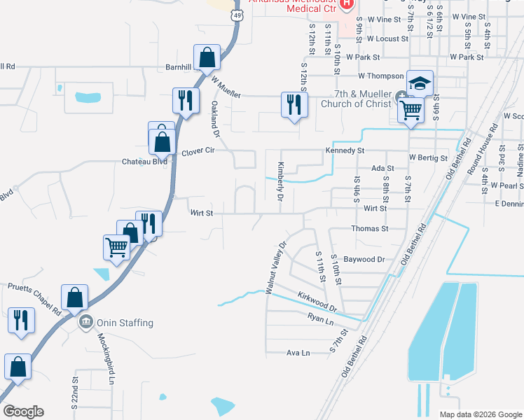 map of restaurants, bars, coffee shops, grocery stores, and more near 1307 Wirt Street in Paragould