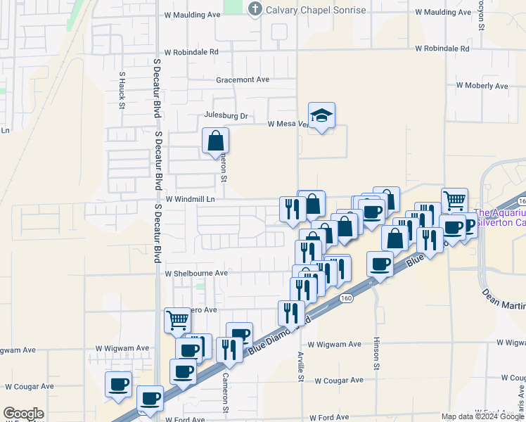 map of restaurants, bars, coffee shops, grocery stores, and more near 8175 Arville Street in Las Vegas