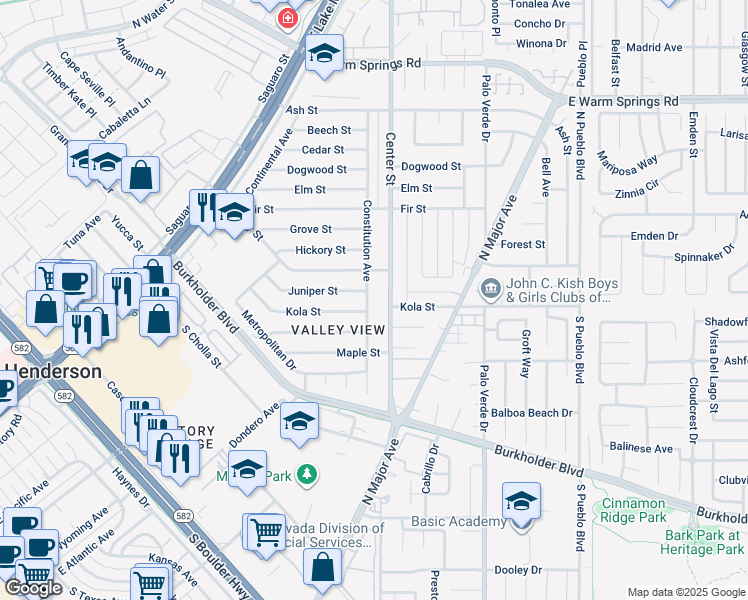 map of restaurants, bars, coffee shops, grocery stores, and more near 79 Constitution Avenue in Henderson