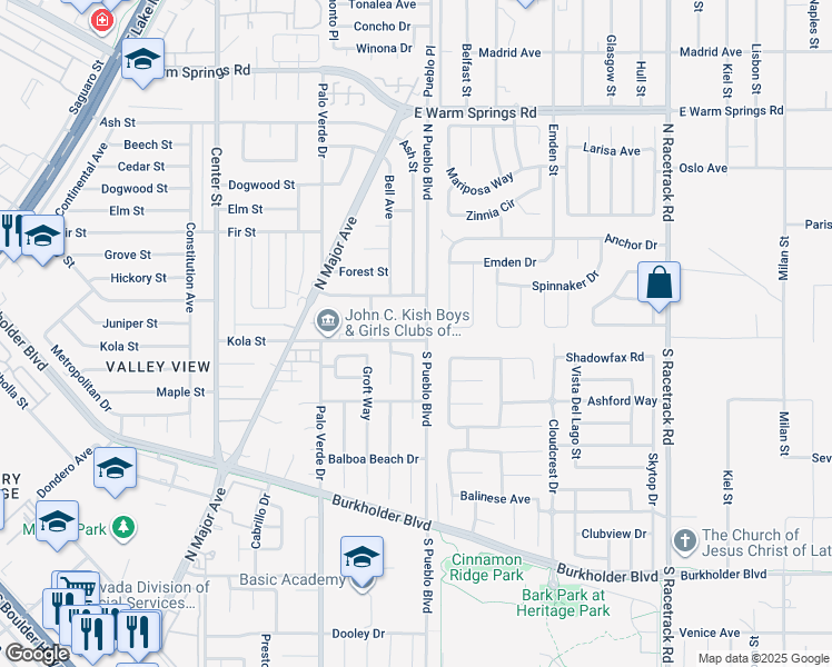 map of restaurants, bars, coffee shops, grocery stores, and more near 433 Drake Street in Henderson
